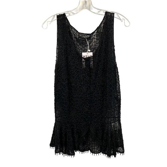 Lafayette 148 New York Sheer Beaded Sleeveless Top Peplum Black Size 8 New - Picture 1 of 9